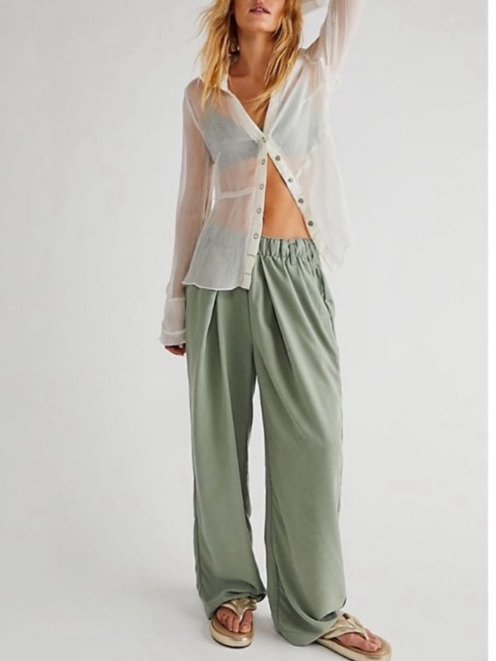 Free People Nothin’ to Say Wide Leg Pant in Seagrass Small